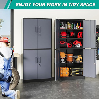 Metal Storage Cabinets with Doors and Shelves, 4 Door Lockable Storage Cabinets