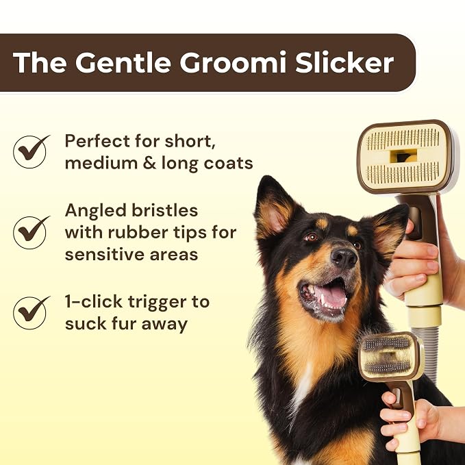 GROOMI Vacuum Pet Brush Kit – 3‑in‑1 Dog & Cat Grooming Tool, Self‑Cleaning Deshedding Brush & Pet Hair Remover, Universal Vacuum Attachment Including Dyson, Short, Medium & Long Fur, All Breeds