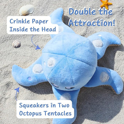 Dog Puzzle Toy, Interactive Snuffle Octopus Toy for Medium Large Dogs – Hide & Seek Treat Dispenser with Squeaky & Crinkle Sounds, Plush Chew Toy, Durable & Washable (Blue)