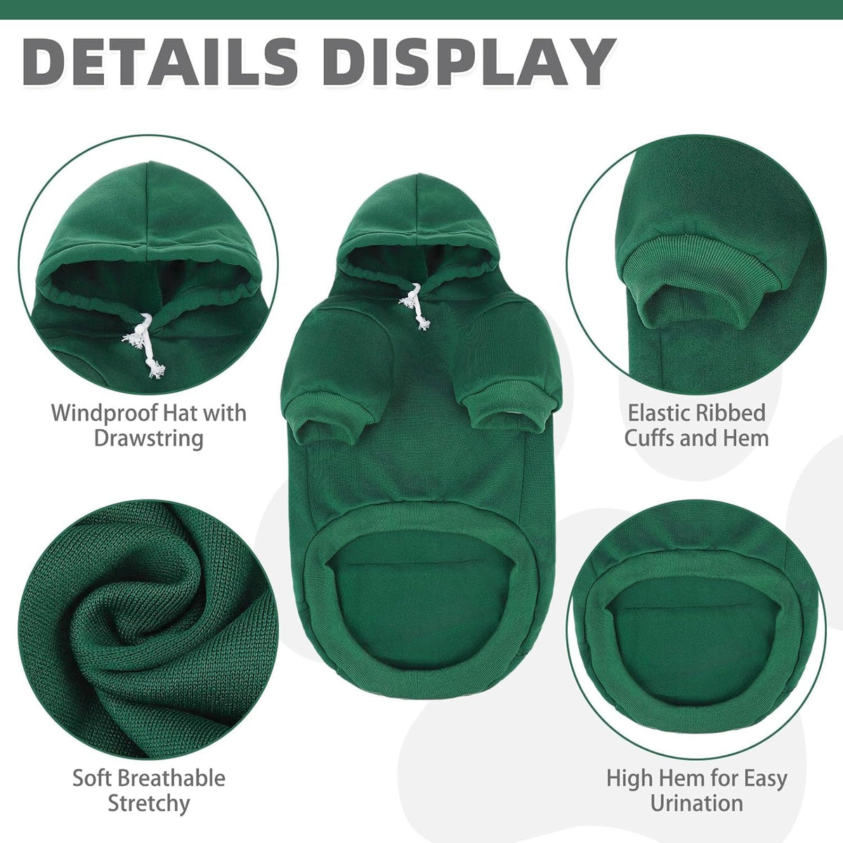 KOOLTAIL Basic Dog Hoodie - Soft & Warm Dog Hoodie Sweater with Leash Hole and Pocket, Dog Winter Coat, Cold Weather Clothes Sweatshirt for Small Medium Large Dogs Puppy Cat Boys Girls Deep Green XXL