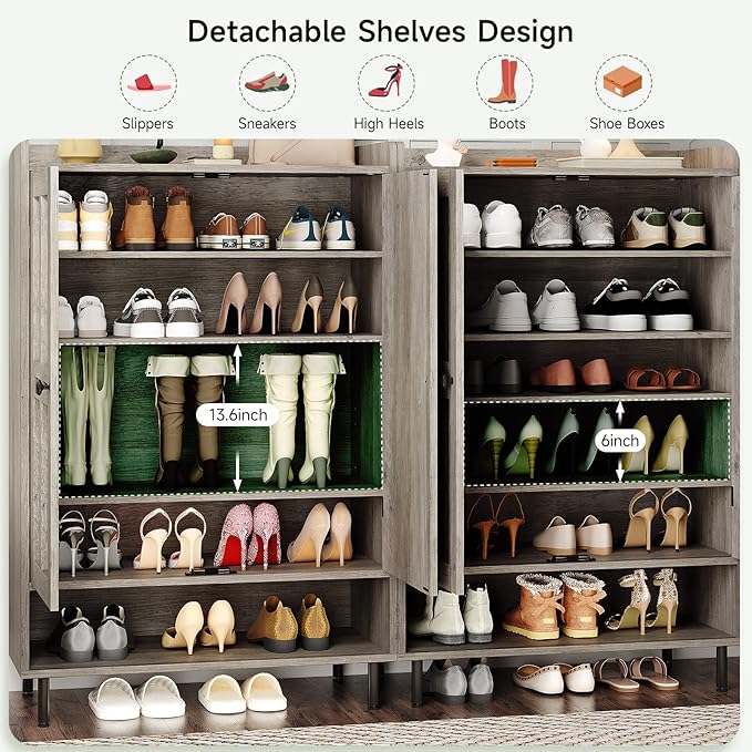 ONBRILL Shoe Cabinet with Cross Molding Doors, 6-Tier Shoe Storage Cabinet with