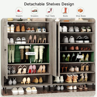 ONBRILL Shoe Cabinet with Cross Molding Doors, 6-Tier Shoe Storage Cabinet with