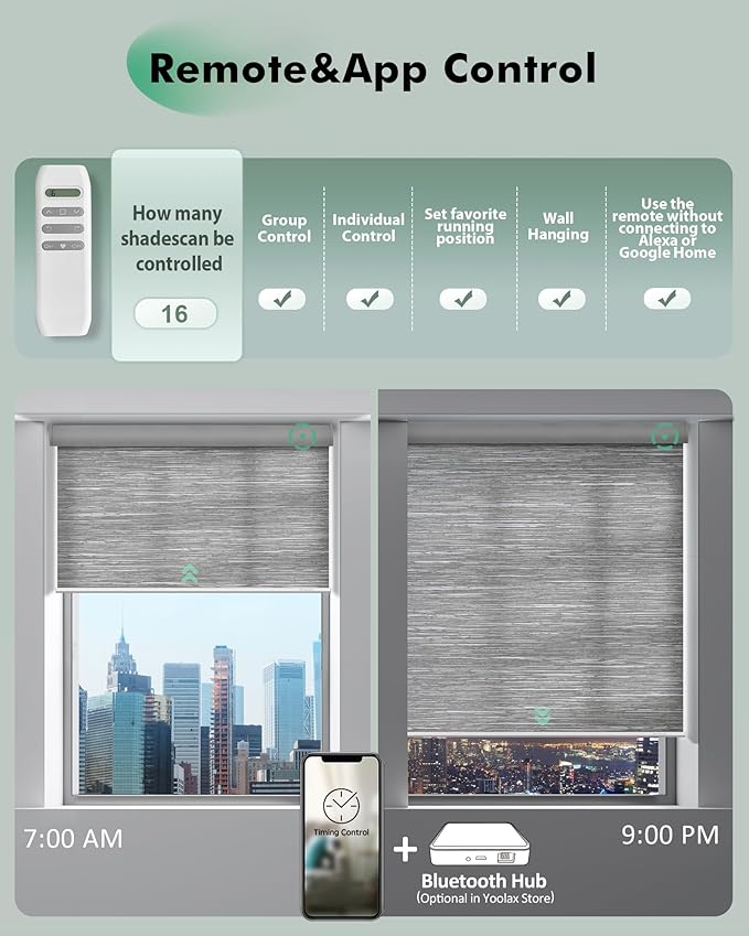 Yoolax Motorized Blinds with Remote, Light Filtering Remote Shades
