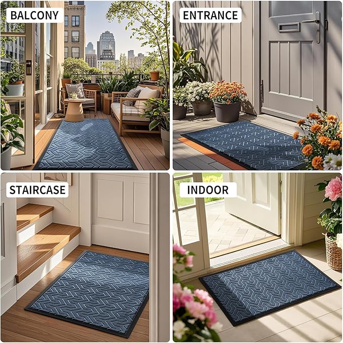 Yimobra Large Door Mat Outside Entrance 36x24, Waterproof Heavy Duty Outdoor Mats for Front Door, Non Slip Rubber Entry Mat for Garage Patio Indoor, Easy Clean, Blue