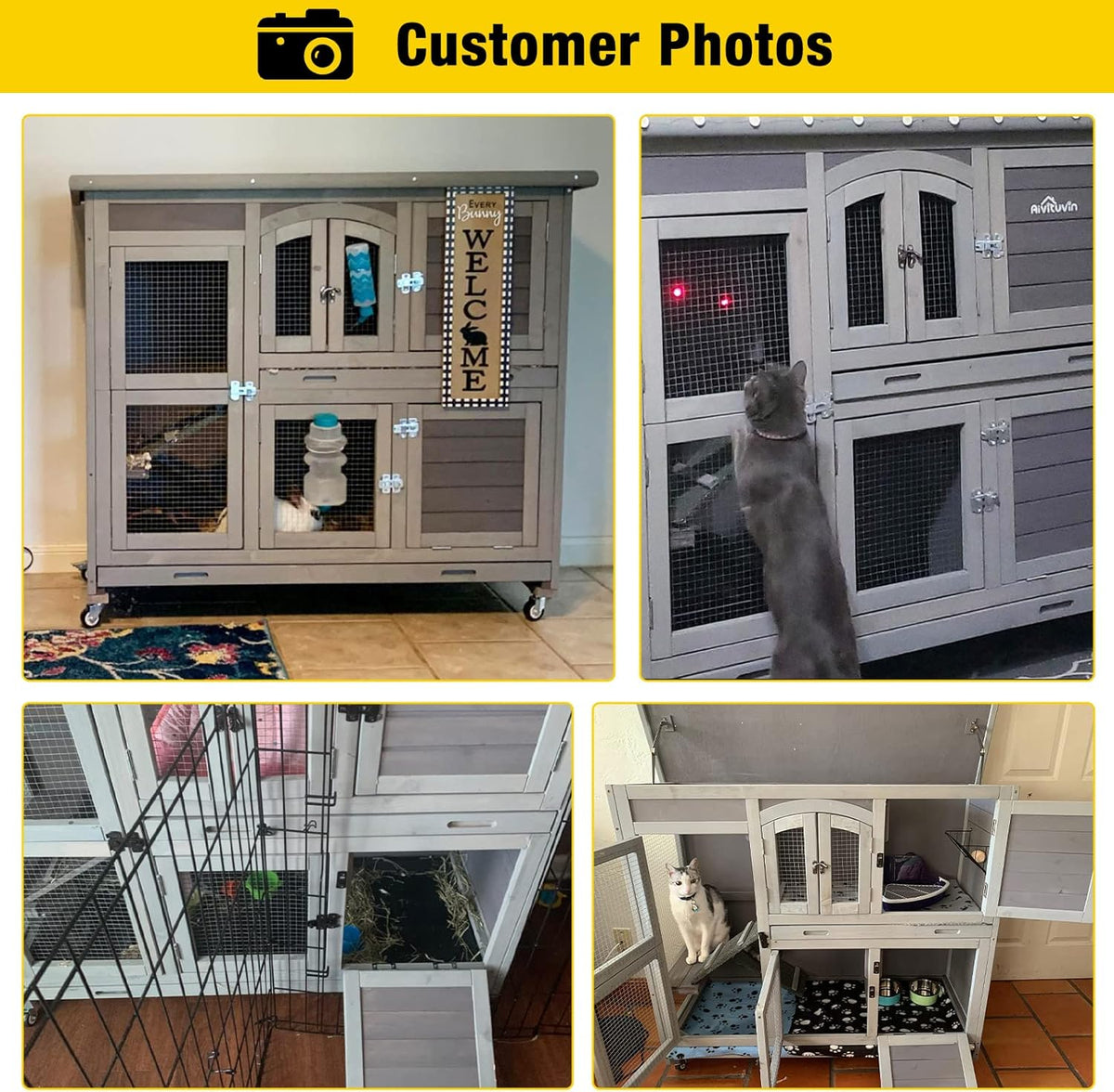 Aivituvin 47" Two Story Rabbit Hutch Bunny Cage with Wheels, Indoor Outdoor Guinea Pig Cage with 2 Deep No Leak Tray