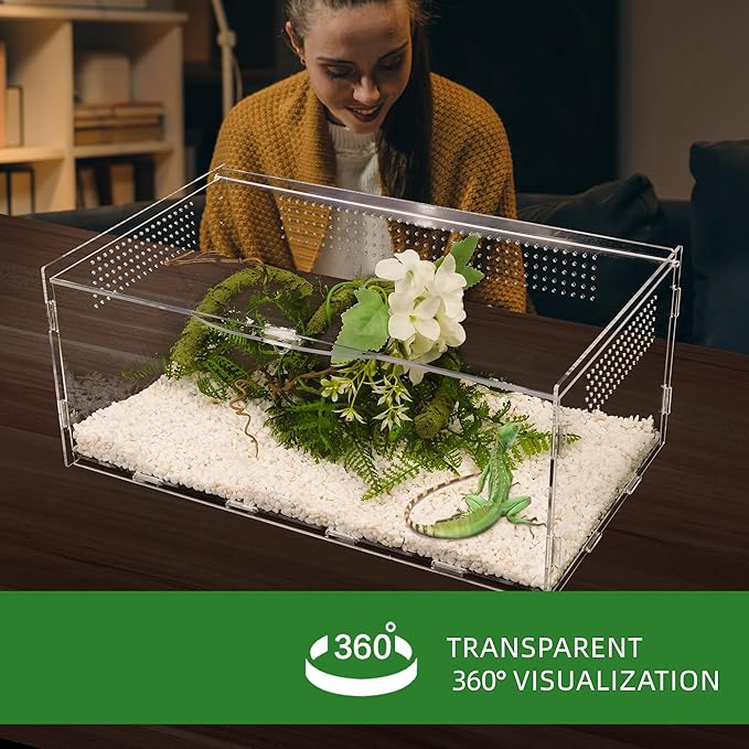 Micro Habitat Terrarium Enclosure, Jumping Spider Enclosure with Locking Latch for Small Tree Dwelling Reptiles,Tarantula, Amphibians, Spiders,Invertebrates (6x8x14 inxh)