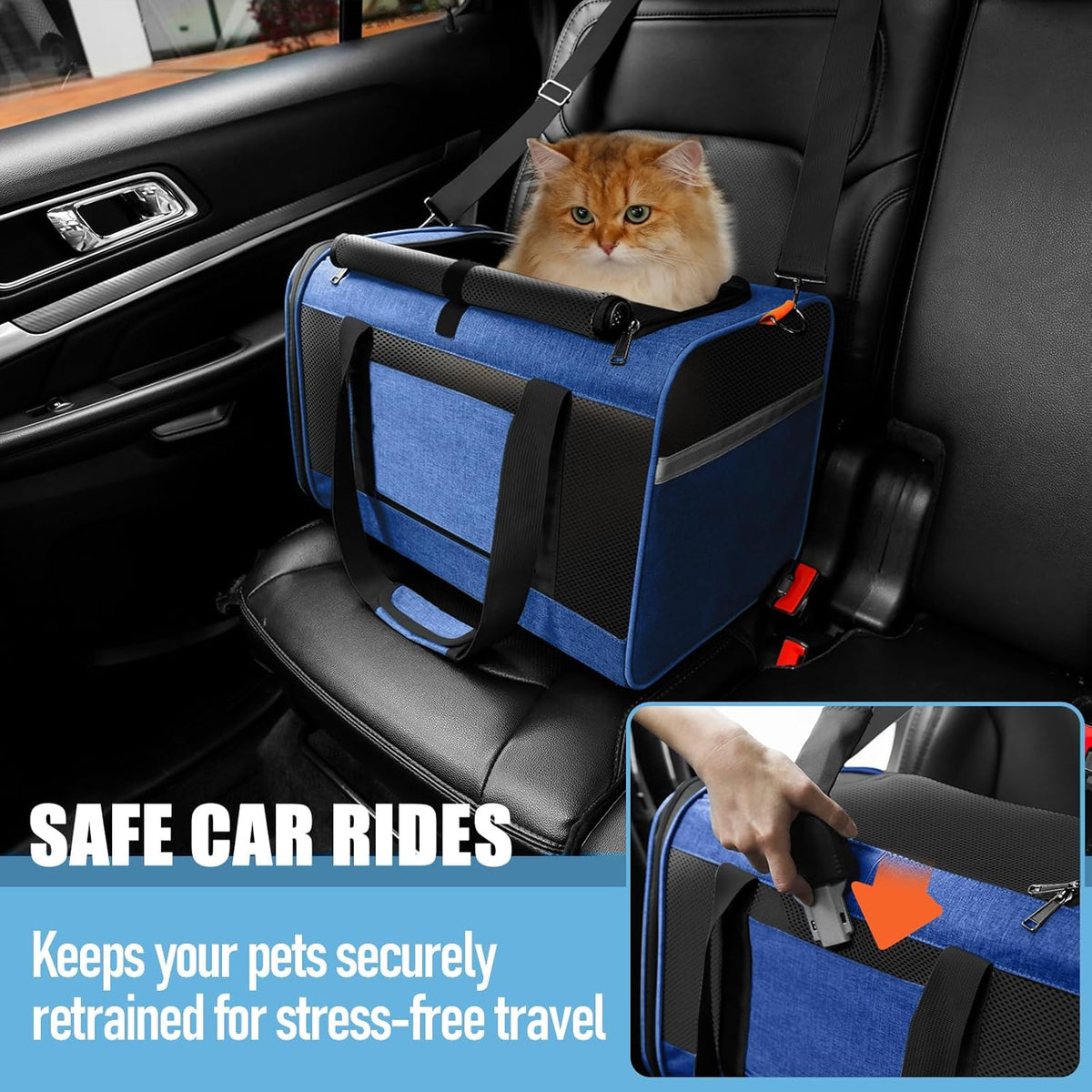 Pet Carrier Large Cats 20 lbs Top Load/Soft Sided Small Dog Travel Carriers/Collapsible Carrier Bag for Medium Cat Puppy/Sturdy Transport Carriers Long Trips/Medium Cats 15 pounds Blue