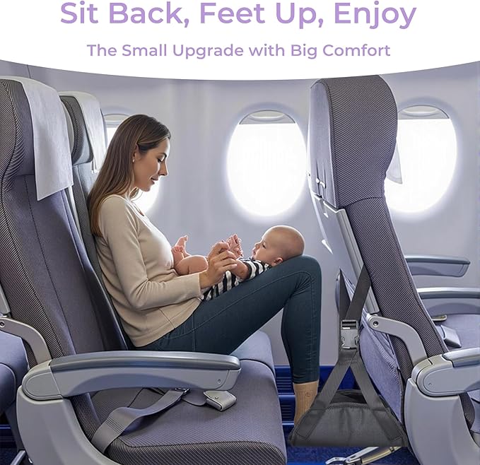 Babenest Airplane Foot Hammock, Foldable Leg Rest Support with Adjustable Strap & Privacy Cover, Thickened Bottom for Feet Warmth, Portable Flight Footrest Holder for Air Travel, Office & Car (Cover)