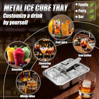 Ice Cube Trays, 4 Pack Large 6-cube Stainless Steel Ice Cube Trays