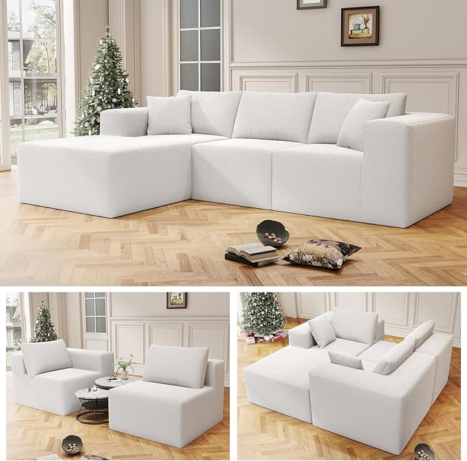 Cloud Sectional Couch with L-Shape Chaise,4 Seat Modern Modular Sofa with Deep Seat (White, 108"+Left Facing Chaise)
