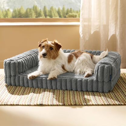 Bedsure Orthopedic Dog Bed for Medium Dogs, Waterproof Memory Foam Medium Pet Beds with Sides, Non-Slip Bottom and Egg-Crate Foam Dog Couch Sofa with Washable Removable Corduroy Cover, Grey