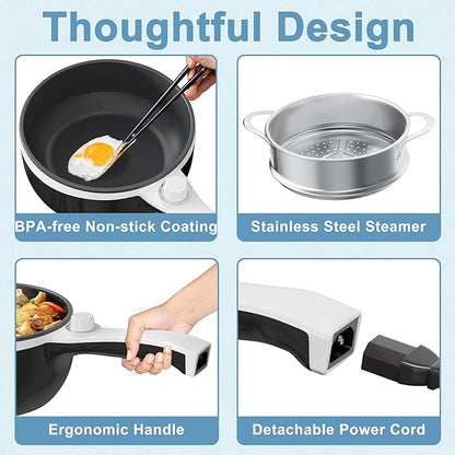 Dezin Hot Pot Electric with Steamer Upgraded, Non-Stick Sauté Pan, Rapid