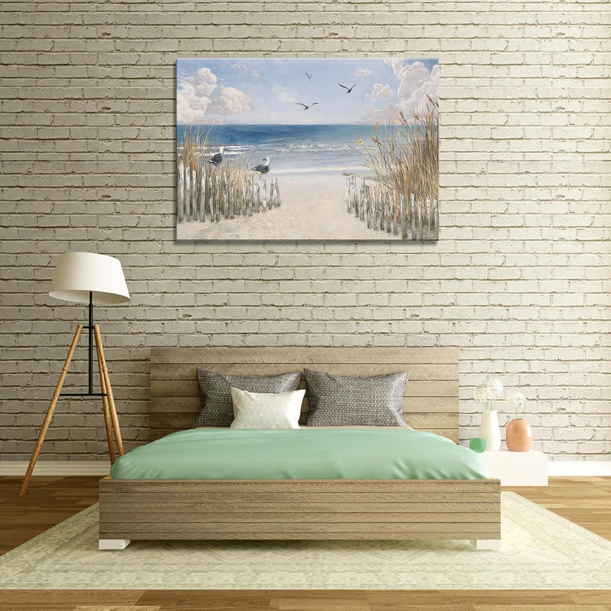 XXMWallArt FC3781 Sandy Beach Wall Art Canvas Print Wall Art Seascape Blue Print Home Decor Abstract Coastal Picture Modern Ocean Artwork for Living Room Bedroom Bathroom Office Decor