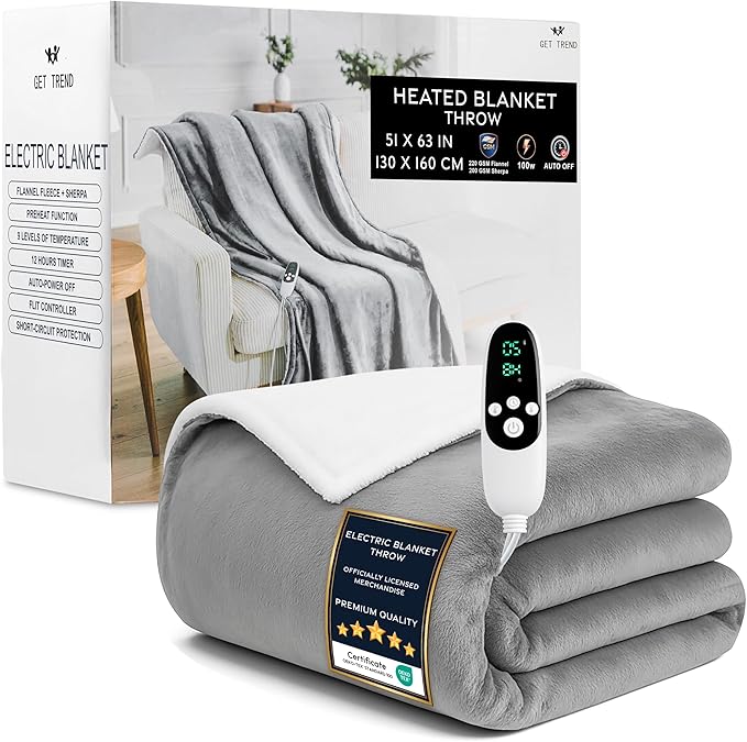 Heated Blanket Electric Luxurious Fleece Throw Blanket, 9 Heat Settings & 12H