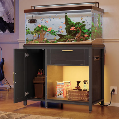 Bestier 40-50 Gallon Fish Tank Stand with Power Outlet&LED Light, 37x18 Heavy-Duty Metal Aquarium Stand with Cabinet&Drawer for Accessories Storage, Suit for Reptile/Turtle Terrarium,660Lbs Capacity