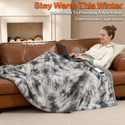 Electric Heated Blanket Full 72''x84''Size Faux Fur Heating Blanket 10 Heating