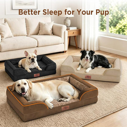 Comfort Expression Orthopedic Dog Beds for Large Sized Dog with Bolster | Waterproof Dog Couch Bed with Washable Cover & Non-Slip Bottom, Supportive Egg Crate Foam Large Pet Bed, 35x22 Inch