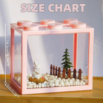 Small Betta Fish Tank, Stackable Mini Aquarium Tank Kit with Aquarium Gravel & Forest Micro Landscape, 0.6 Gallon Acrylic Cube Fish Bowl for Sea Monkeys Shrimp Snails (Pink)