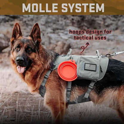 Forestpaw Tactical Dog Harness Tactical Dog Collar with Bungee Leash Set,No Pull Military Dog Harness for Walking Training,Adjustable for Medium Dogs,Gray,Chest 17-25"