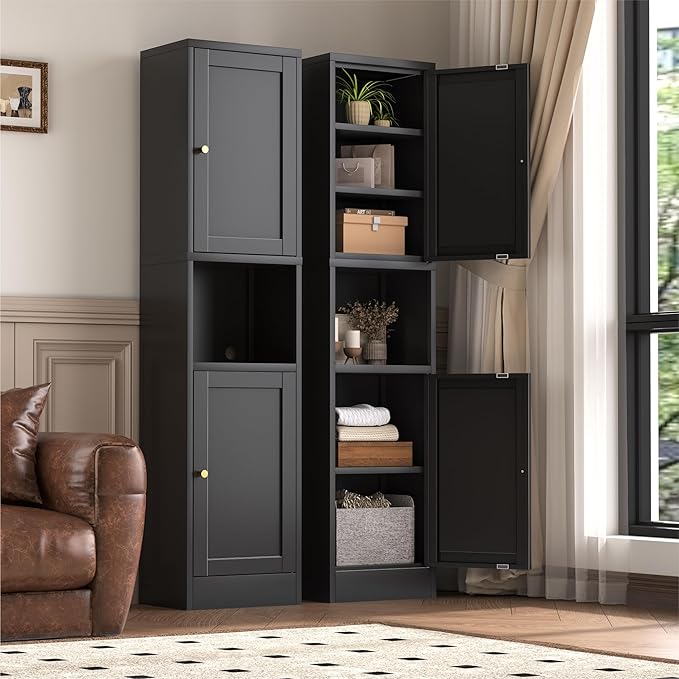 2-Door Metal Storage Cabinet, Tall Slim Pantry Organizer