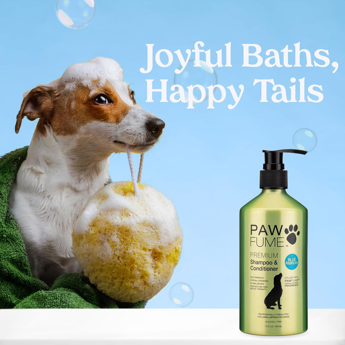 PAWFUME Dog Shampoo and Conditioner, Blue Ribbon, 1-Pack – Nourish & Detangle for a Silky Soft Coat – Probiotic, Deep-Cleaning, pH-Balanced Formula – Puppy Shampoo and Conditioner for All Breeds