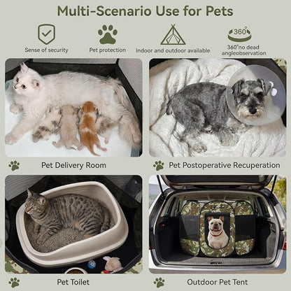 Siedihit Dog Cat Playpen, Medium Puppy Pet Playpen, Dog Crate Tent Cage | Indoor/Outdoor, Portable Pop Up Dogs Kennel Playpen with Carrying Case for Dogs/Cats/Rabbits(Green Camo, Medium)
