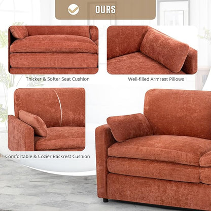 69" Chenille Modern Couch with Cozy & Soft Backrests, 2 Seats Sofa with 2 Extra Pillows, Comfy Upholstered Sofa with Thicker Cushions for Living Room, Office, Orange