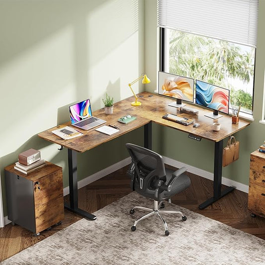DEVAISE L Shaped Standing Desk Adjustable Height, Dual Motor Electric Corner