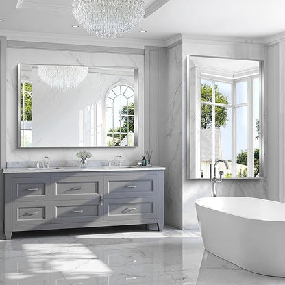 CIRCUMI Silver Bathroom Mirror, Brushed Finish, Tempered Glass, Large Mirror
