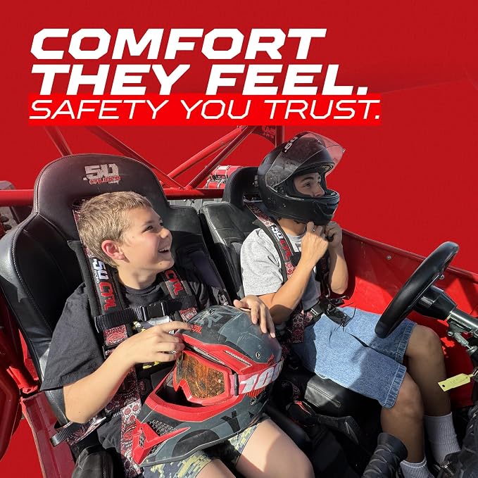 1pc 50 Cal Orange 4 Point Harness 2in Straps, Racing Harness Seat Belt | Ultra Kush padding, Push Button quick release hardware. Universal Fit for UTV, RZR, race car.