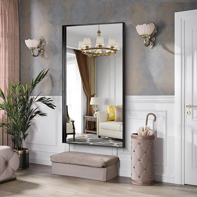 CIRCUMI Black Bathroom Mirror, Brushed Finish, Tempered Glass, Large Mirror