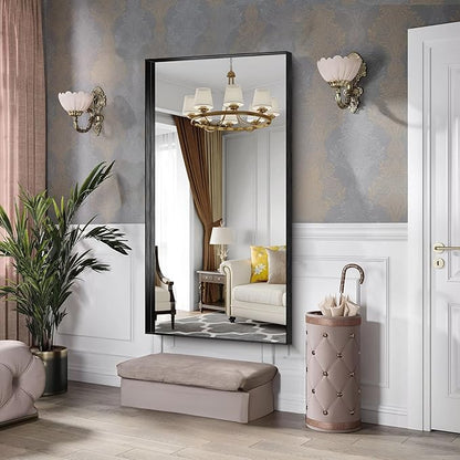 CIRCUMI Black Bathroom Mirror, Brushed Finish, Tempered Glass, Large Mirror