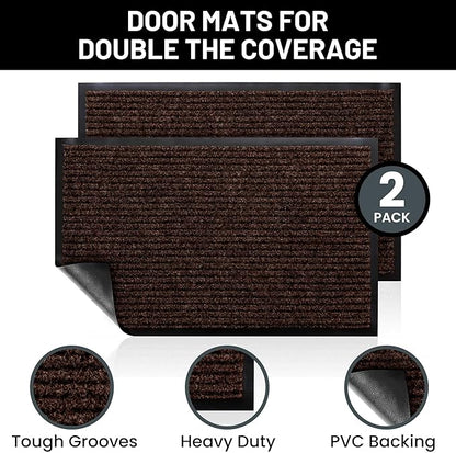 Sierra Concepts Front Door Mat Welcome Floor Mats - Entryway Indoor Outdoor Entrance Doormat, Patio, Porch, Muddy Shoe, Inside Outside Low Profile, 30x17 inches, 2-Pack Dark Brown