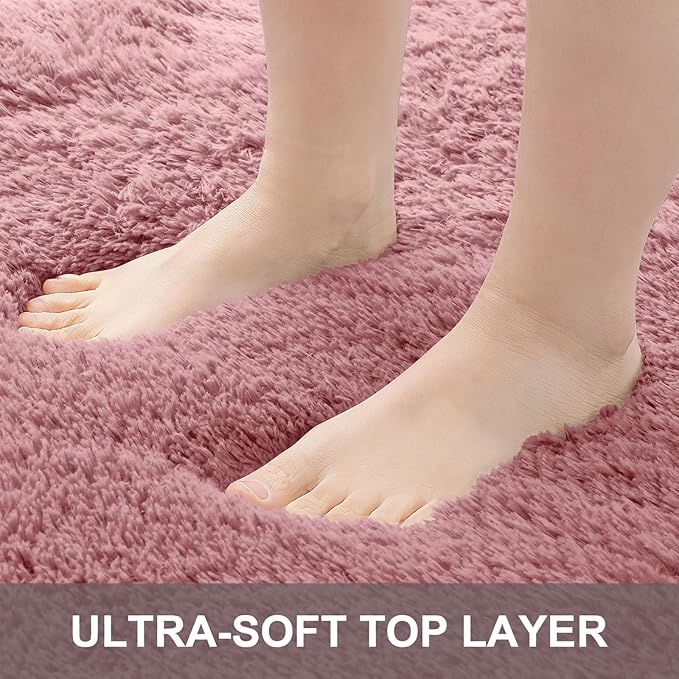 OLANLY 2x3 Machine Washable Small Bedside Rug, Soft Fluffy Shaggy Entryway Throw Rugs for Bedroom, Living Room, Indoor Floor Carpet for Kids Girls Boys, Nursery Rooms, Home Decor Aesthetic, Pale Pink
