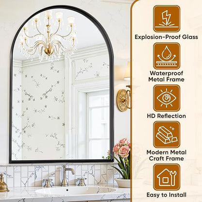 Arched Mirror 24"x36", Bathroom Mirror, Wall Mounted Vanity Mirror