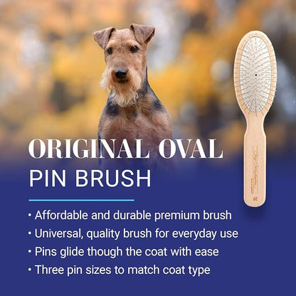 Chris Christensen 20 mm Oval Pin Dog Brush, Original Series, Groom Like a Professional, Stainless Steel Pins, Lightweight Beech Wood Body, Ground and Polished Tips
