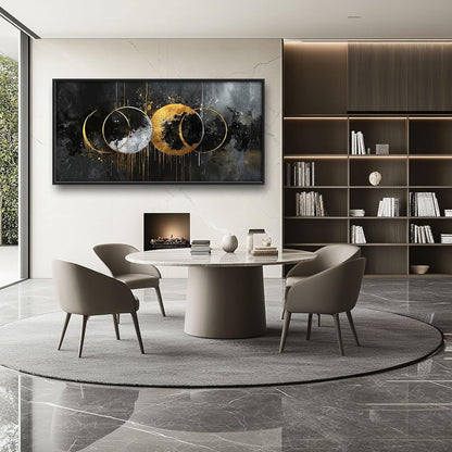 Quorin Abstract Sun Moon Large Wall Art Black and Gold Circle Pictures Sun and Moon Wall Decor Canvas Print Painting Artwork for Bathroom Living Room Bedroom 60L x 30W