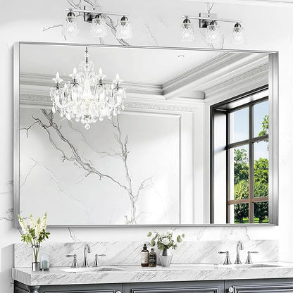 CIRCUMI Silver Bathroom Mirror, Brushed Finish, Tempered Glass, Large Mirror