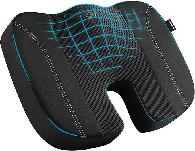 Skechers Seat Cushion, Air Cooled Memory Foam Cushion for Office Chair,Ergonomic Office Desk Accessories for Tailbone Pain Relief,Chair Cushions for Long Sitting Office Workers,Car Drivers,Black