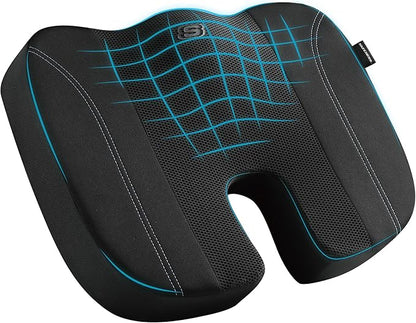 Skechers Seat Cushion, Air Cooled Memory Foam Cushion for Office Chair,Ergonomic Office Desk Accessories for Tailbone Pain Relief,Chair Cushions for Long Sitting Office Workers,Car Drivers,Black