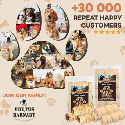 Premium Beef Cheek Rolls for Dogs 5-7" - (5-Pack), Peanut Butter Flavored Long Lasting, Safe & Natural Rawhide Alternative Chews, Ideal for Large Dogs & Aggressive Chewers, Supports Dental Health