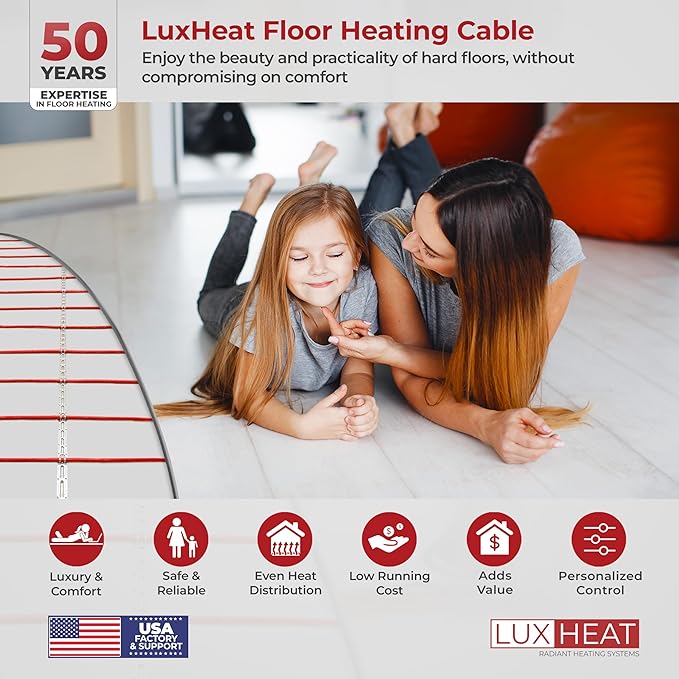 LuxHeat 10sqft Floor Heating Cable Kit - 120v Radiant Floor Heating System -