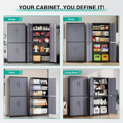 Metal Storage Cabinets with Doors and Shelves, 4 Door Lockable Storage Cabinets
