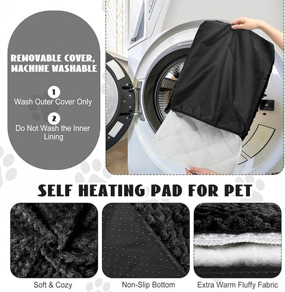 4 Pcs Self Heating Cat Pad Self Warming Cat Bed Dog Heating Pad Washable Thermal Pet Mat for Indoor Outdoor Pet 16 x 20 Inch Removable Non Slip(Black)