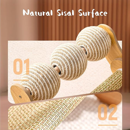 Cat Scratcher & Cats Scratch Pad with Sisal Ball – All-in-One Cats Couch Scratcher, Hammock, and Cat Bed for Indoor Cats, Wooden Cat Scratching Board Upgrade Edition