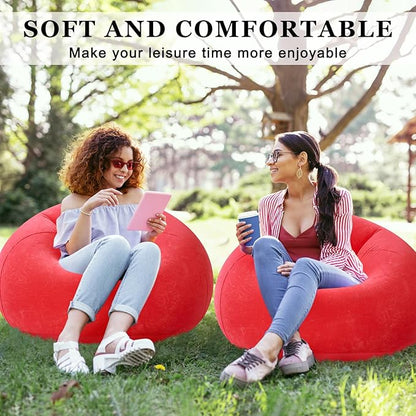 Realspring 2 Pcs Inflatable Bean Bag Chairs with Electric Air Pump Outdoor Blow up Chair Inflatable Lazy Sofa Folding Portable Loungers Couch for Living Room Bedroom(Red)