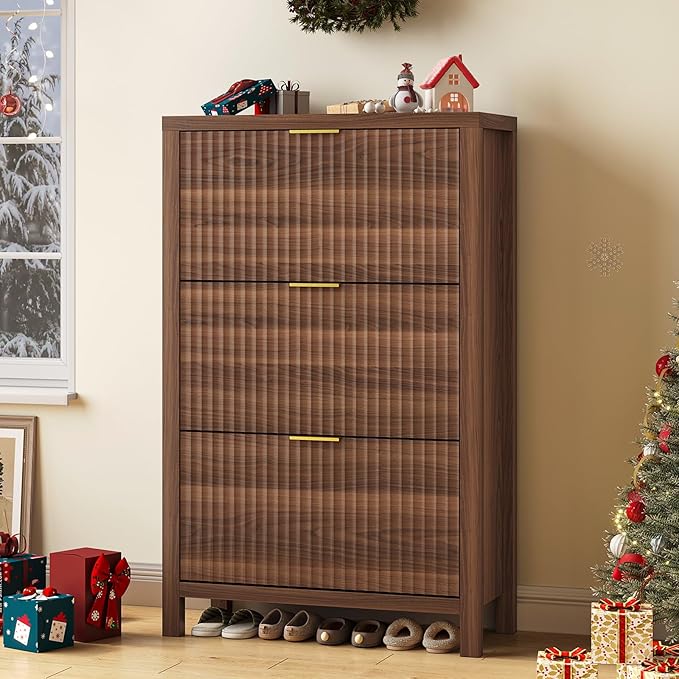 Shoe Cabinet Storage for Entryway, Fluted Shoe Cabinet