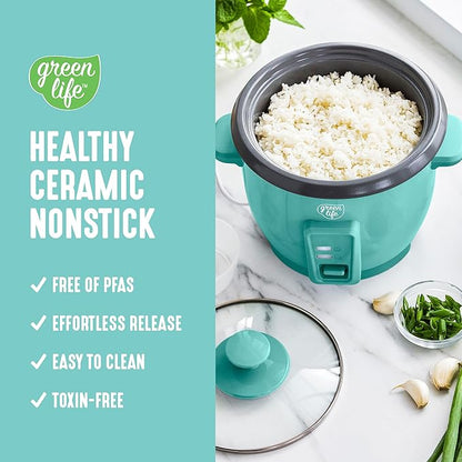 GreenLife Rice Cooker with Removable PFAS-Free Ceramic Nonstick Pot, 3-Cups