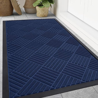 Smiry Front Door Mat Outside Entrance, Heavy Duty Outdoor Indoor Natural Rubber Doormat, Non Slip, Trap Dirt and Moisture, Easy Clean, Low Profile Patio Porch Entryway Mat, 71x47, Navy Blue