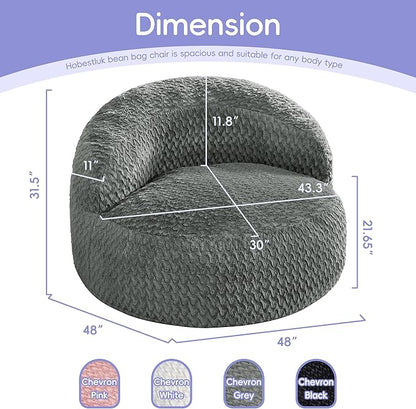 Hobestluk Bean Bag Chair Giant Bean Bag Chairs for Adults Big Bean Bag Chair with Memory Foam Filler Adults Large Beanbag with Faux Fur Cover for Bedroom (Chevron Grey,Oversize)